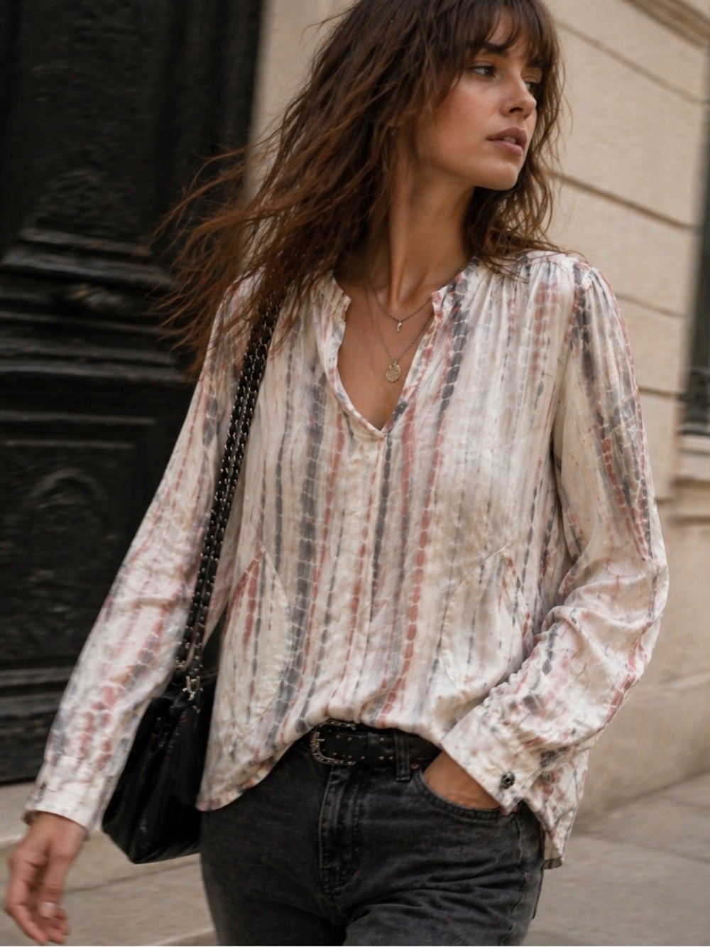 Zadig & Voltaire Blouse M Skull Button Tunic Draped Designer Top
